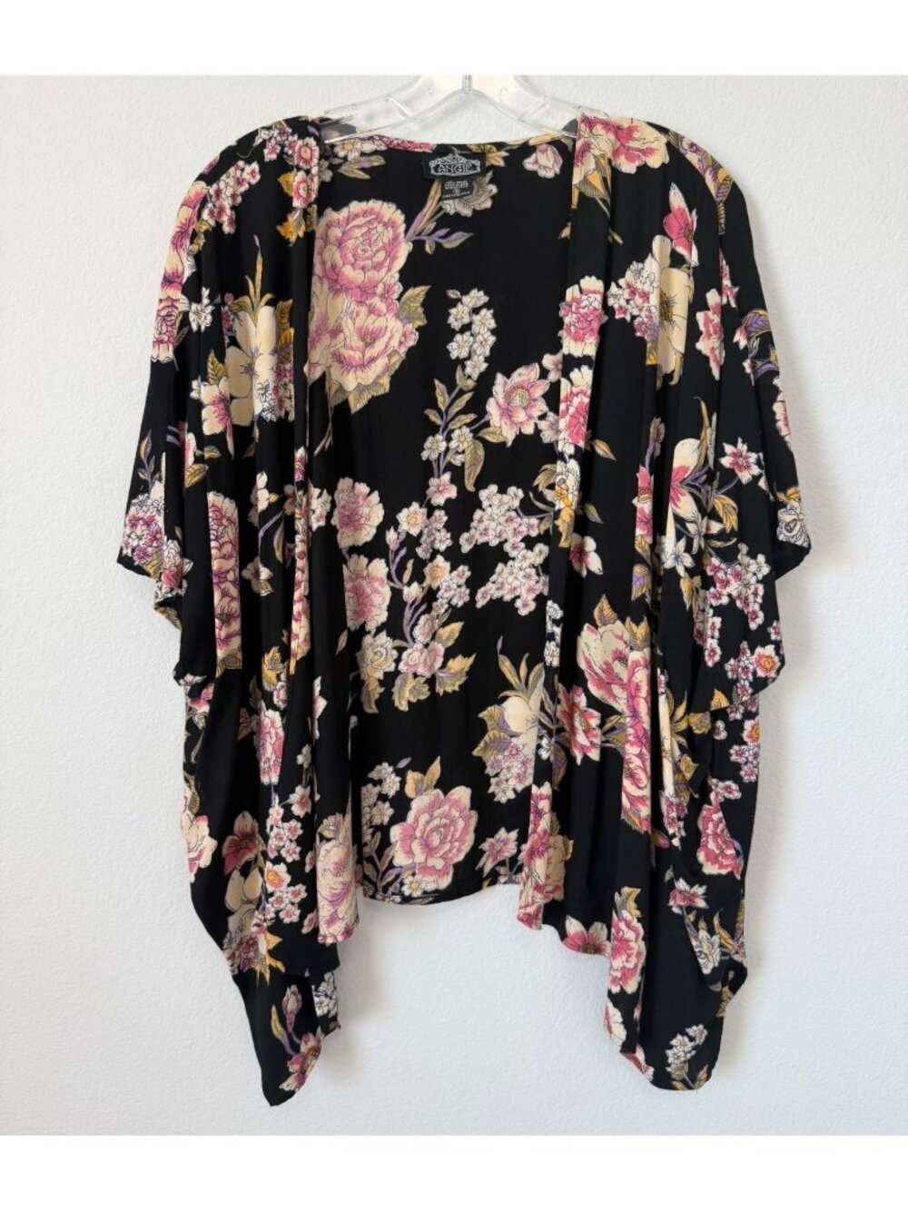 Angie 100% Rayon Short Sleeve Floral Open Front Cardigan Cover Up Women's Size S